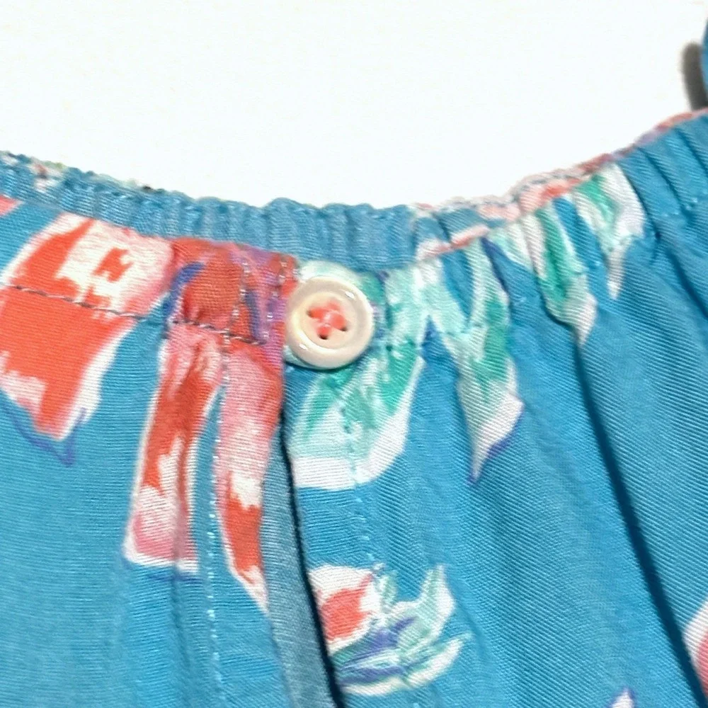 OshKosh B'gosh Tropical Floral Sundress Girls 3T Blue Pink Ruffle‎ Trim Vacation